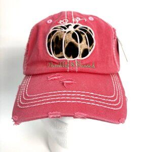 NEW NWT Women's EMBROIDERED Pink Distressed *BLESSED* Snapback BALL CAP OSFM